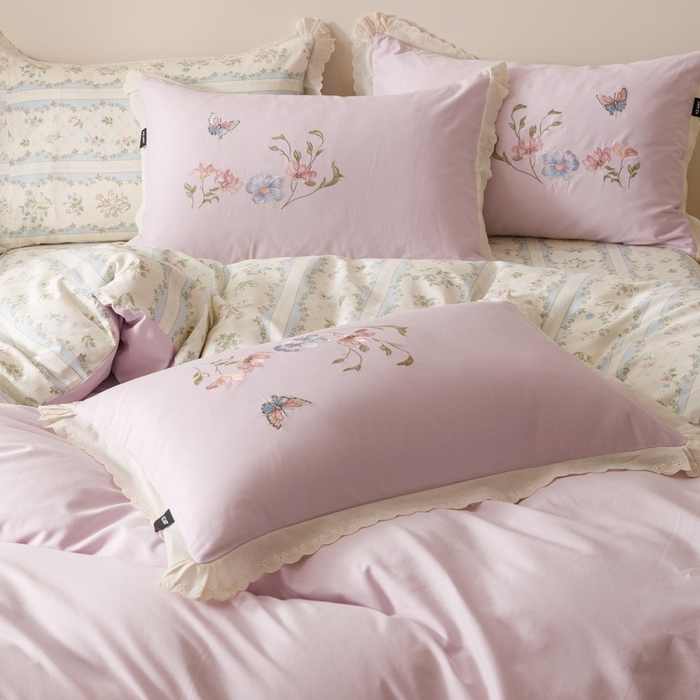 91家纺网 家纺一手货源 找家纺 卡姿家纺 2025秋冬小清新绣花+印花四件套-茉莉 茉莉-紫