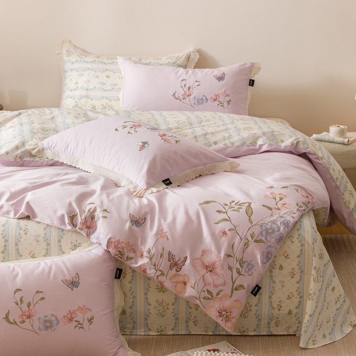 91家纺网 家纺一手货源 找家纺 卡姿家纺 2025秋冬小清新绣花+印花四件套-茉莉 茉莉-紫