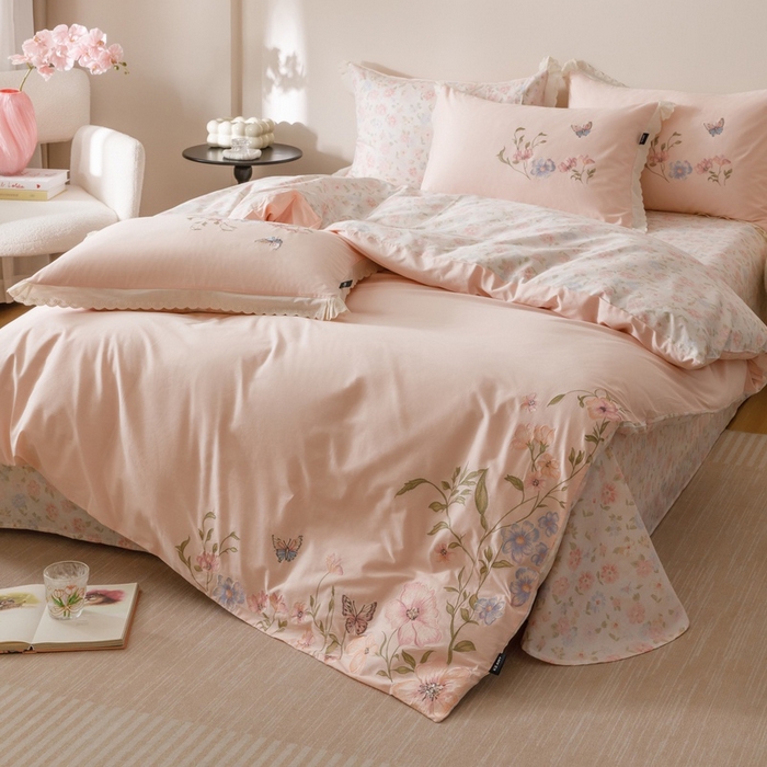 91家纺网 家纺一手货源 找家纺 （总）卡姿家纺 2025秋冬小清新绣花+印花四件套-茉莉