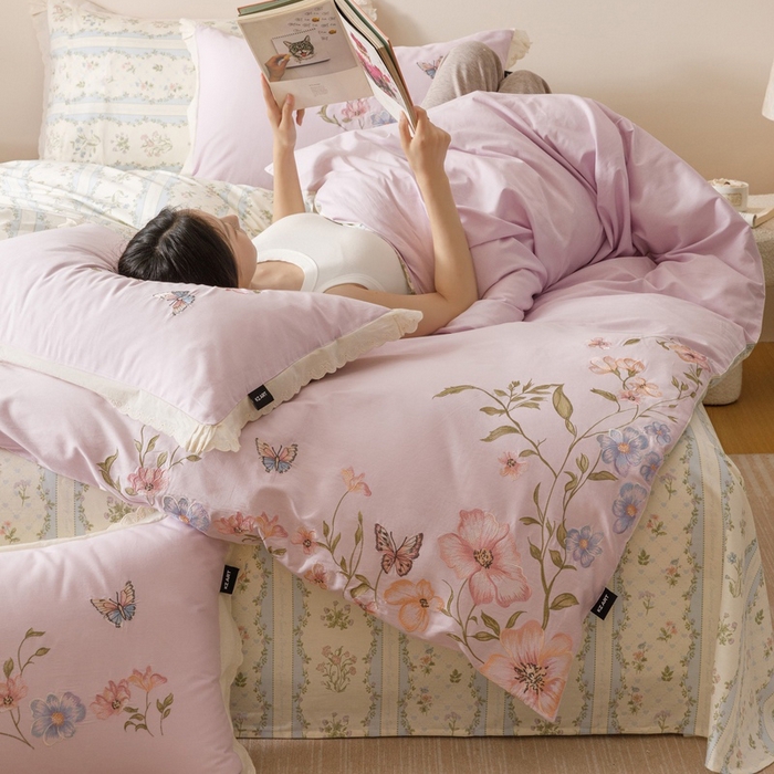 卡姿家纺 2025秋冬小清新绣花+印花四件套-茉莉 茉莉-紫