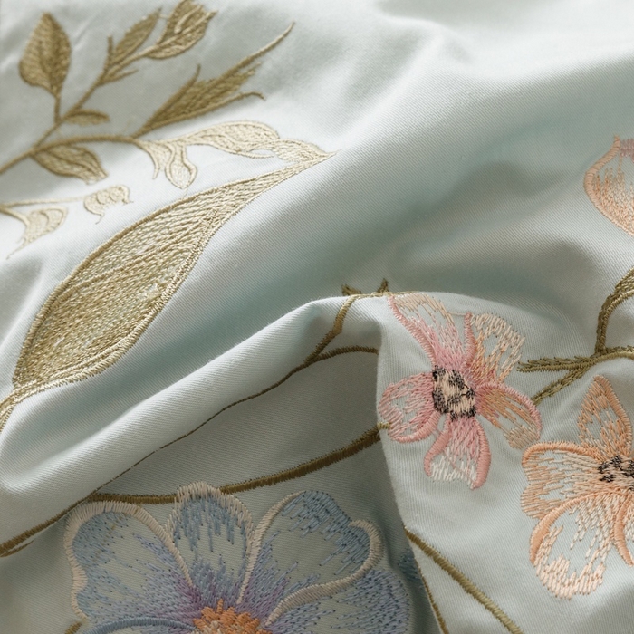 91家纺网 家纺一手货源 找家纺 卡姿家纺 2025秋冬小清新绣花+印花四件套-茉莉 茉莉-蓝