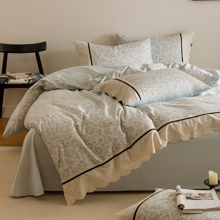 91家纺网 家纺一手货源 找家纺 （总）卡姿家纺 2025新款小法式镂空棉布花边款四件套