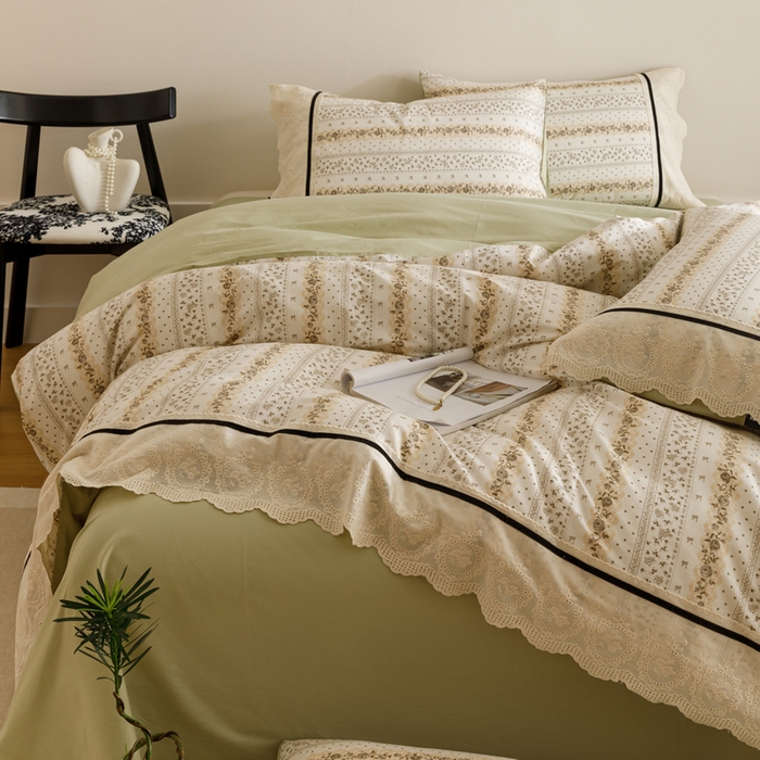 91家纺网 家纺一手货源 找家纺 （总）卡姿家纺 2025新款小法式镂空棉布花边款四件套