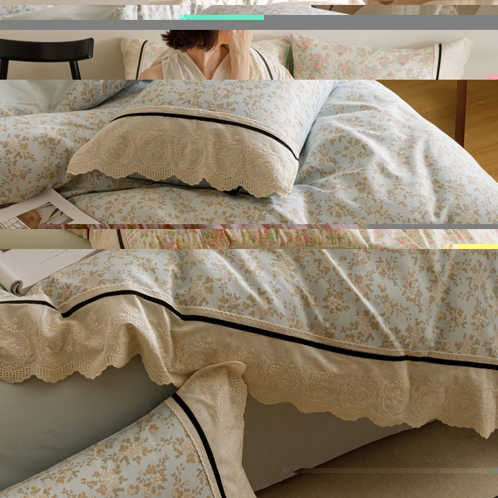 91家纺网 家纺一手货源 找家纺 （总）卡姿家纺 2025新款小法式镂空棉布花边款四件套