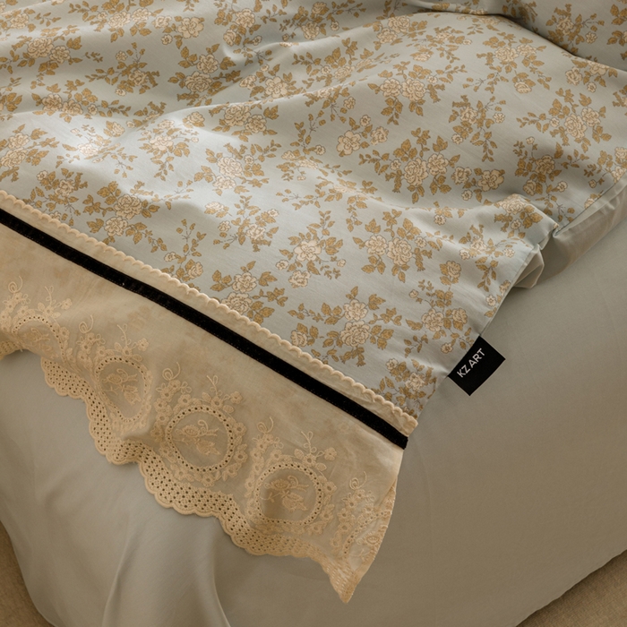 91家纺网 家纺一手货源 找家纺 （总）卡姿家纺 2025新款小法式镂空棉布花边款四件套