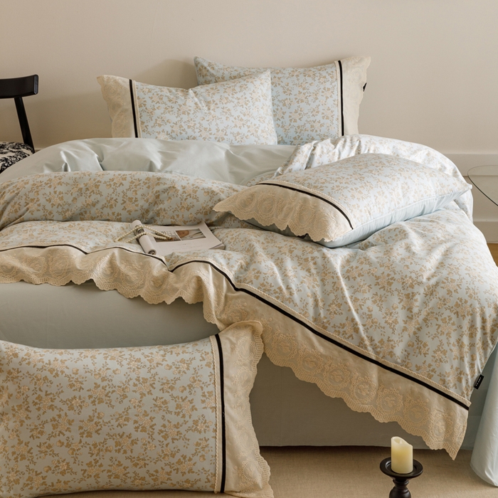 91家纺网 家纺一手货源 找家纺 （总）卡姿家纺 2025新款小法式镂空棉布花边款四件套