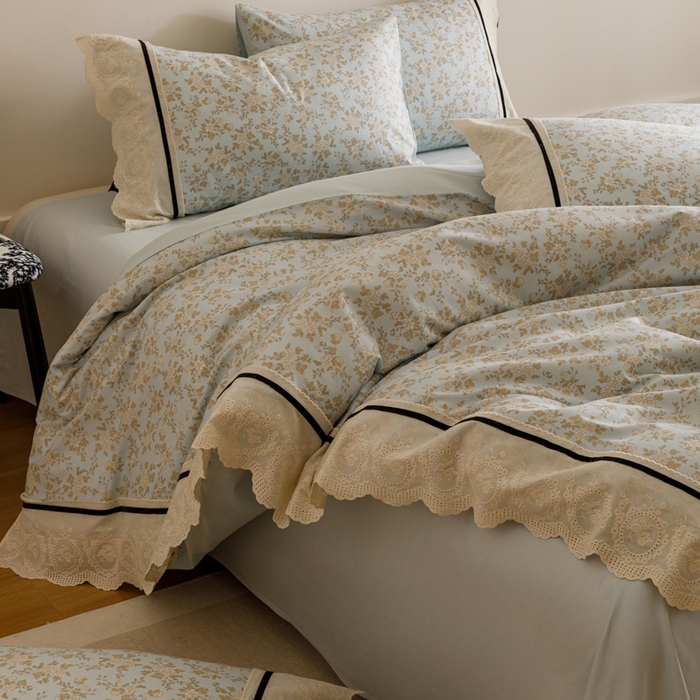 91家纺网 家纺一手货源 找家纺 （总）卡姿家纺 2025新款小法式镂空棉布花边款四件套