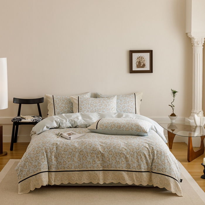 91家纺网 家纺一手货源 找家纺 （总）卡姿家纺 2025新款小法式镂空棉布花边款四件套