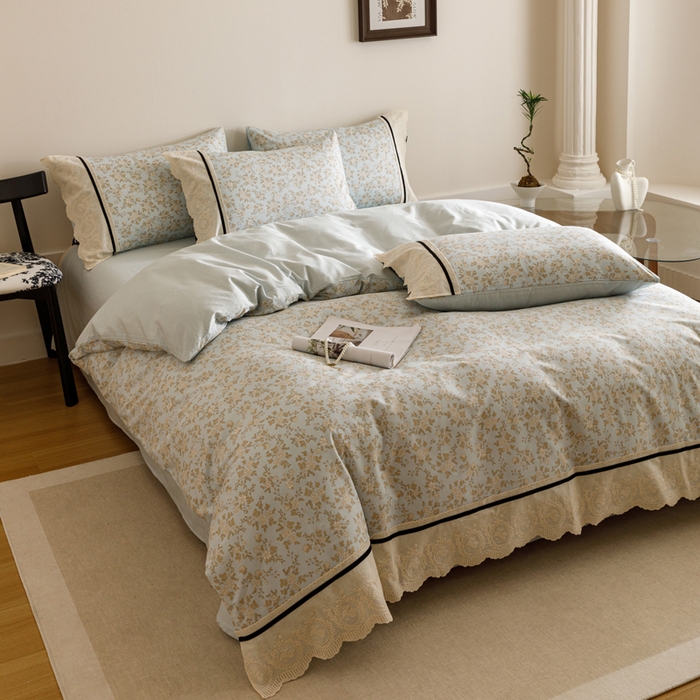 91家纺网 家纺一手货源 找家纺 （总）卡姿家纺 2025新款小法式镂空棉布花边款四件套