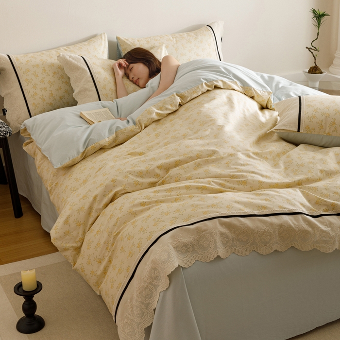 91家纺网 家纺一手货源 找家纺 卡姿家纺 2025新款小法式镂空棉布花边款四件套 幸福铃兰