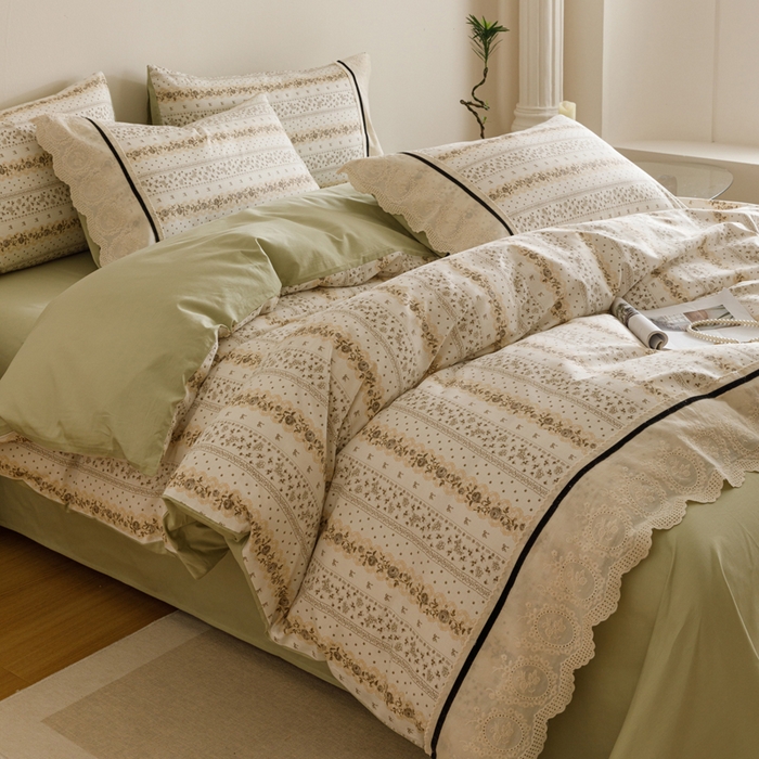 91家纺网 家纺一手货源 找家纺 卡姿家纺 2025新款小法式镂空棉布花边款四件套 暖语玫瑰