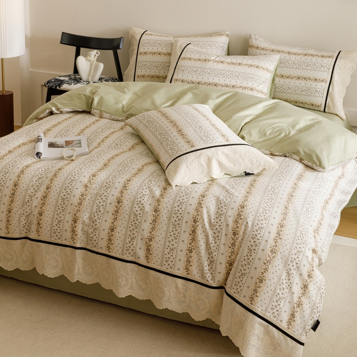 91家纺网 家纺一手货源 找家纺 卡姿家纺 2025新款小法式镂空棉布花边款四件套 暖语玫瑰