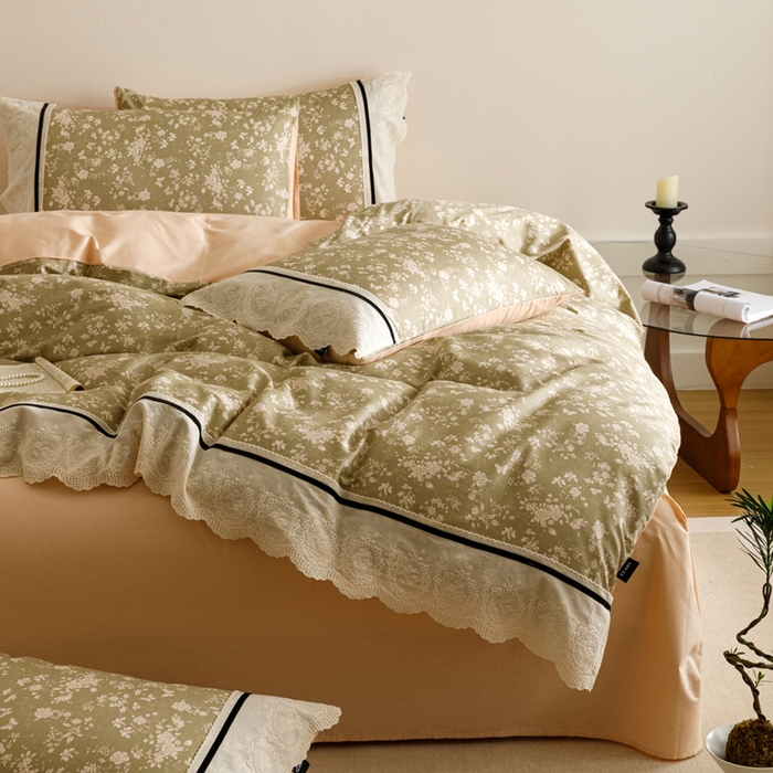 91家纺网 家纺一手货源 找家纺 卡姿家纺 2025新款小法式镂空棉布花边款四件套 蝶影悠然