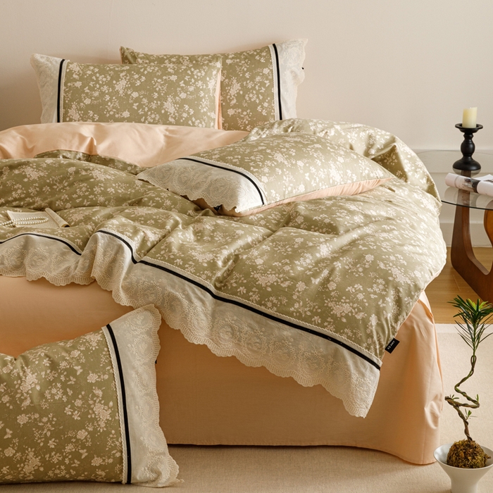 91家纺网 家纺一手货源 找家纺 卡姿家纺 2025新款小法式镂空棉布花边款四件套 蝶影悠然