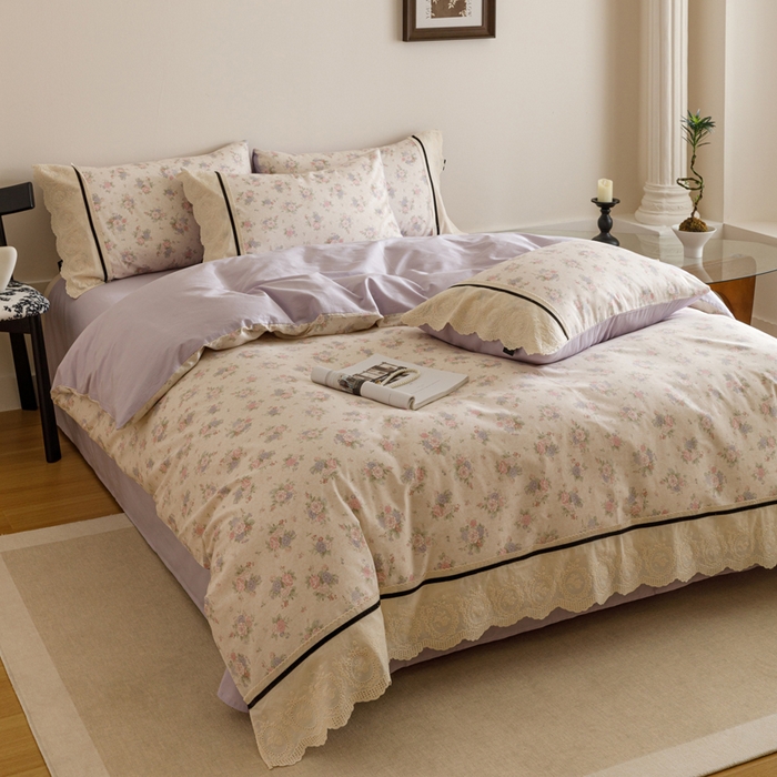 91家纺网 家纺一手货源 找家纺 卡姿家纺 2025新款小法式镂空棉布花边款四件套 心之向往