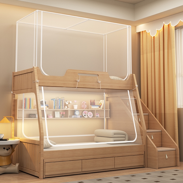 91家纺网 家纺一手货源 找家纺 （总）无瑕家居 2025新款子母床简约蚊帐坐床全底拉链床白色帐纱款透明全底蚊帐书架款蚊帐