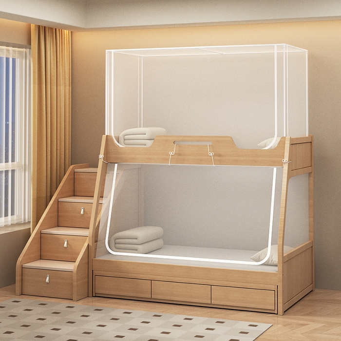 91家纺网 家纺一手货源 找家纺 （总）无瑕家居 2025新款子母床简约蚊帐坐床全底拉链床白色帐纱款透明全底蚊帐书架款蚊帐