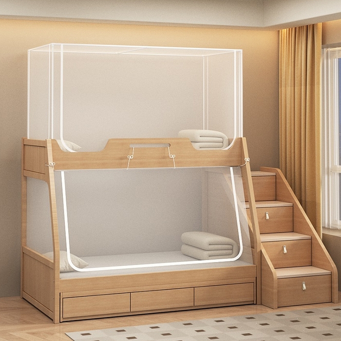 91家纺网 家纺一手货源 找家纺 （总）无瑕家居 2025新款子母床简约蚊帐坐床全底拉链床白色帐纱款透明全底蚊帐书架款蚊帐