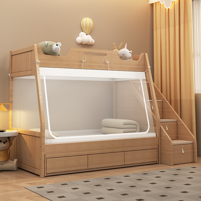 91家纺网 家纺一手货源 找家纺 无瑕家居 2025新款子母床简约蚊帐坐床全底拉链床白色帐纱款透明全底蚊帐书架款蚊帐 全包底简约子母床蚊帐-防尘顶