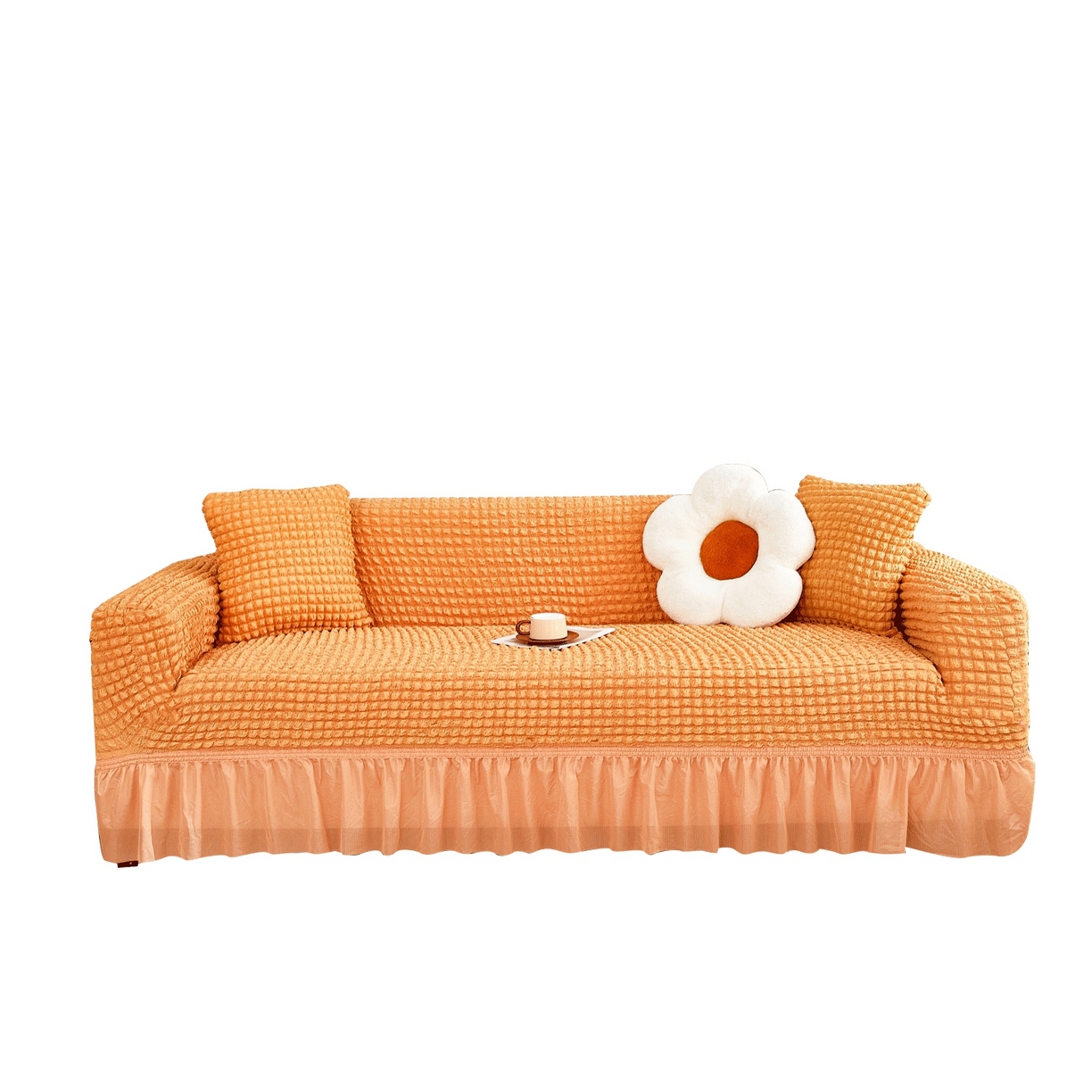布兰鸟【沙发套】 2025新款泡泡沙发套四人位【英文裙摆款】 单色肉橙