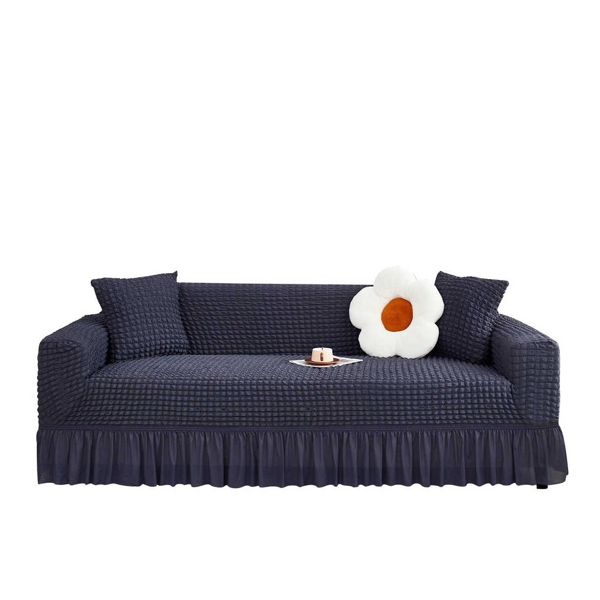 布兰鸟【沙发套】 2025新款泡泡沙发套四人位【英文裙摆款】 单色深灰