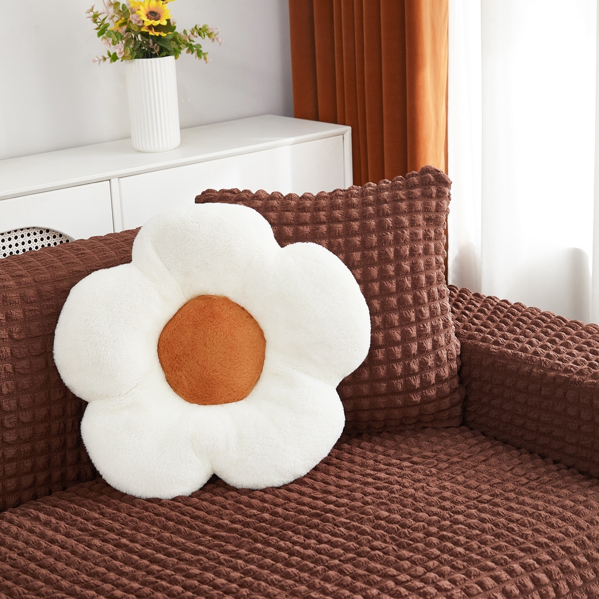 91家纺网 家纺一手货源 找家纺 布兰鸟【沙发套】 2025新款泡泡沙发套组合L型【英文裙摆款】 单色中咖