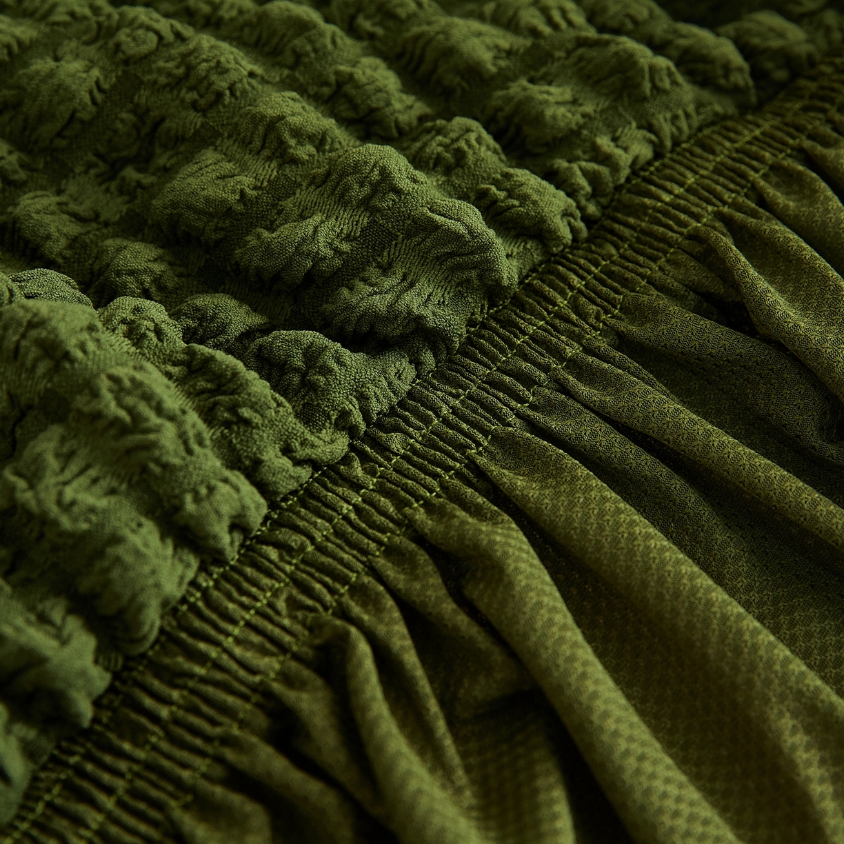 91家纺网 家纺一手货源 找家纺 布兰鸟【沙发套】 2025新款泡泡沙发套组合L型【英文裙摆款】 豆沙绿