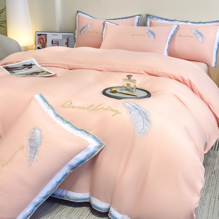 91家纺网 家纺一手货源 找家纺 （总）花愿（原花纪） 2025新款加密水洗棉刺绣四件套-蓝羽