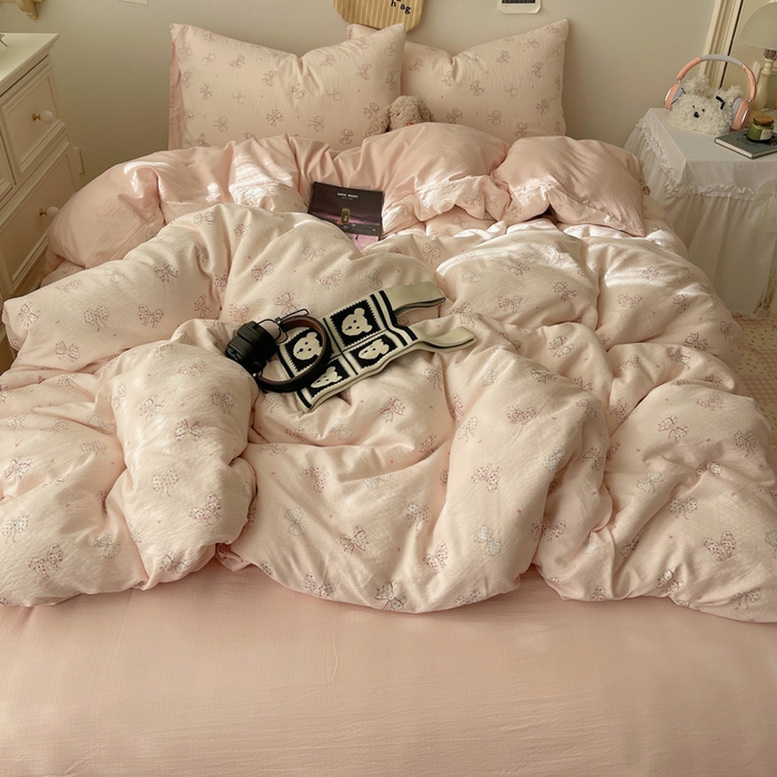 91家纺网 家纺一手货源 找家纺 沐芷 2025 木棉双层纱A类四件套直播 开学季宿舍三件套  单被套/四件套--提供买家秀 彼岸-心愿