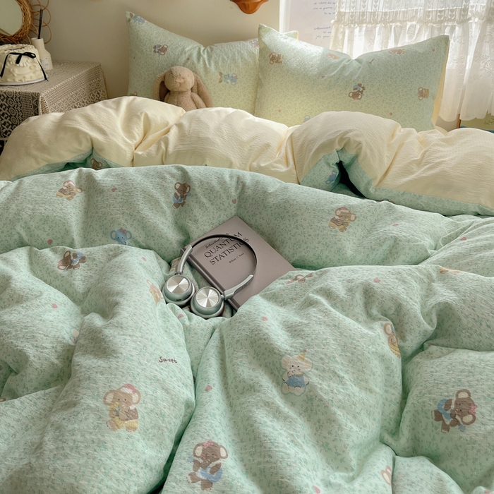 91家纺网 家纺一手货源 找家纺 沐芷 2025 木棉双层纱A类四件套直播 开学季宿舍三件套  单被套/四件套--提供买家秀 彼岸-少女象