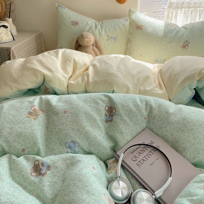 91家纺网 家纺一手货源 找家纺 沐芷 2025 木棉双层纱A类四件套直播 开学季宿舍三件套  单被套/四件套--提供买家秀 彼岸-少女象