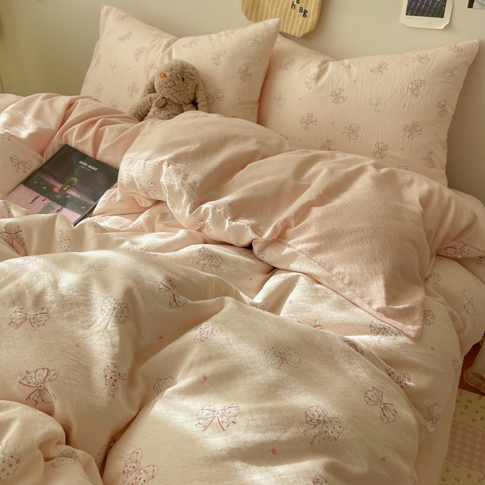 91家纺网 家纺一手货源 找家纺 沐芷 2025 木棉双层纱A类四件套直播 开学季宿舍三件套  单被套/四件套--提供买家秀 彼岸-心愿