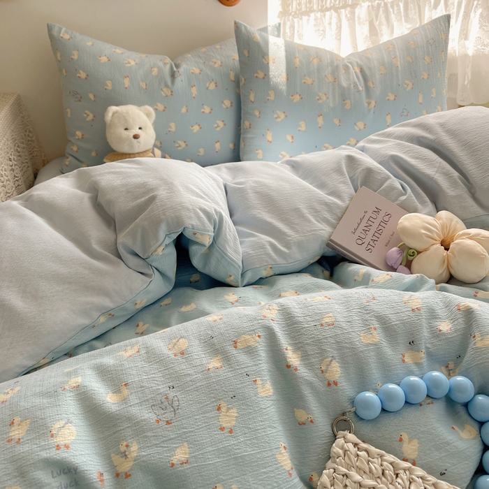 91家纺网 家纺一手货源 找家纺 沐芷 2025 木棉双层纱A类四件套直播 开学季宿舍三件套  单被套/四件套--提供买家秀 彼岸-项天歌