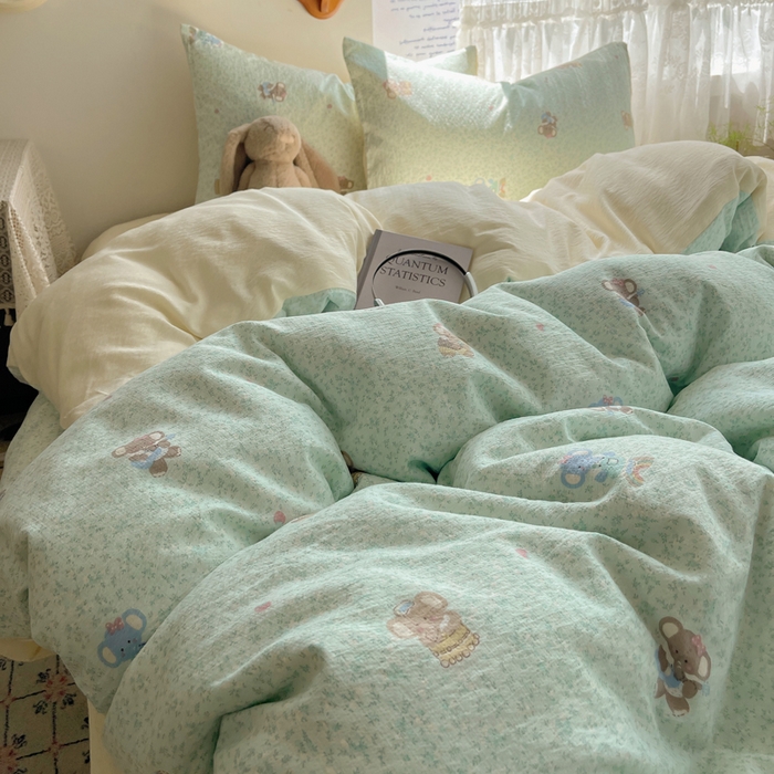 91家纺网 家纺一手货源 找家纺 沐芷 2025 木棉双层纱A类四件套直播 开学季宿舍三件套  单被套/四件套--提供买家秀 彼岸-少女象