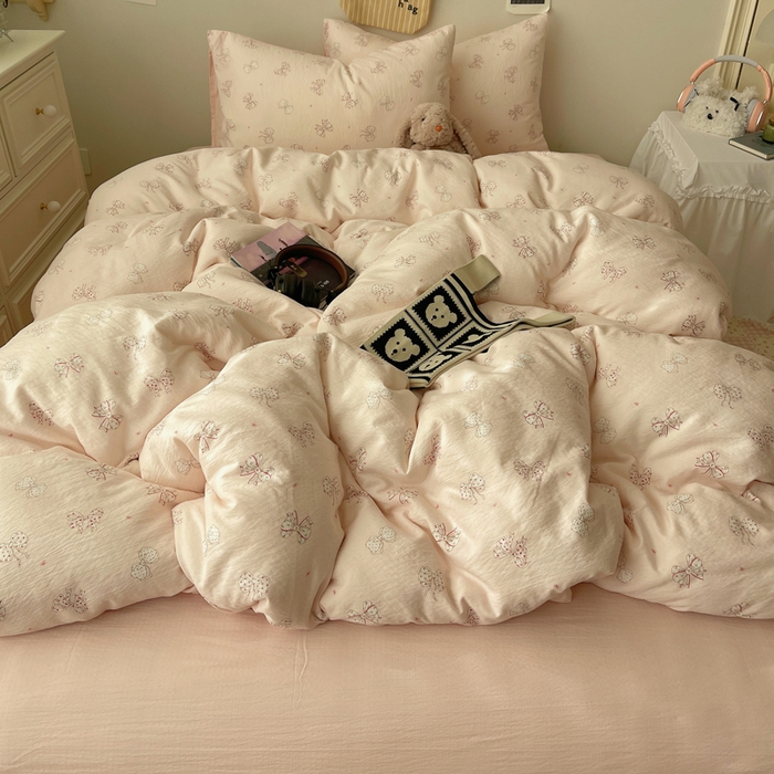 91家纺网 家纺一手货源 找家纺 沐芷 2025 木棉双层纱A类四件套直播 开学季宿舍三件套  单被套/四件套--提供买家秀 彼岸-心愿