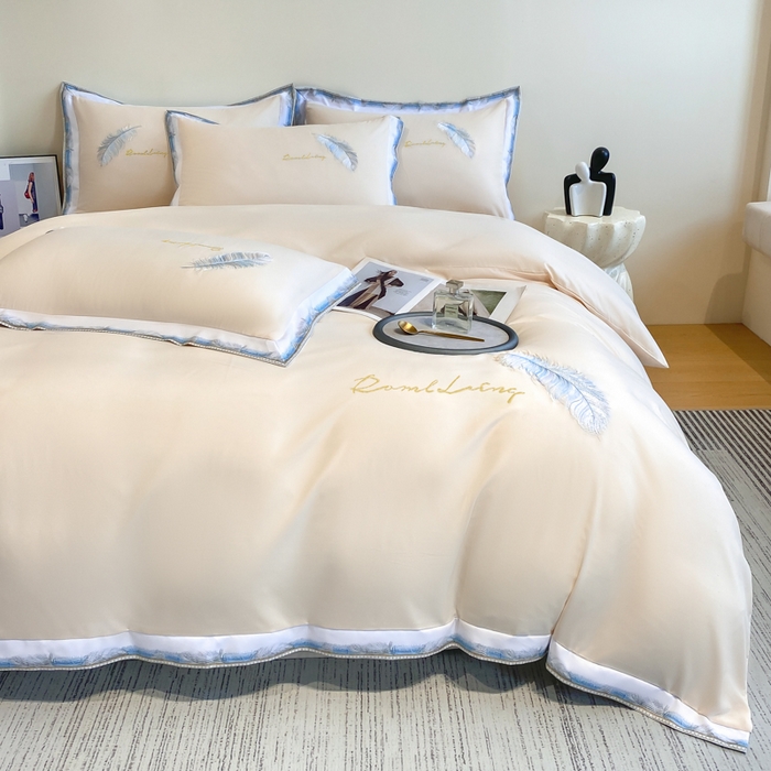 91家纺网 家纺一手货源 找家纺 （总）花愿（原花纪） 2025新款加密水洗棉刺绣四件套-蓝羽