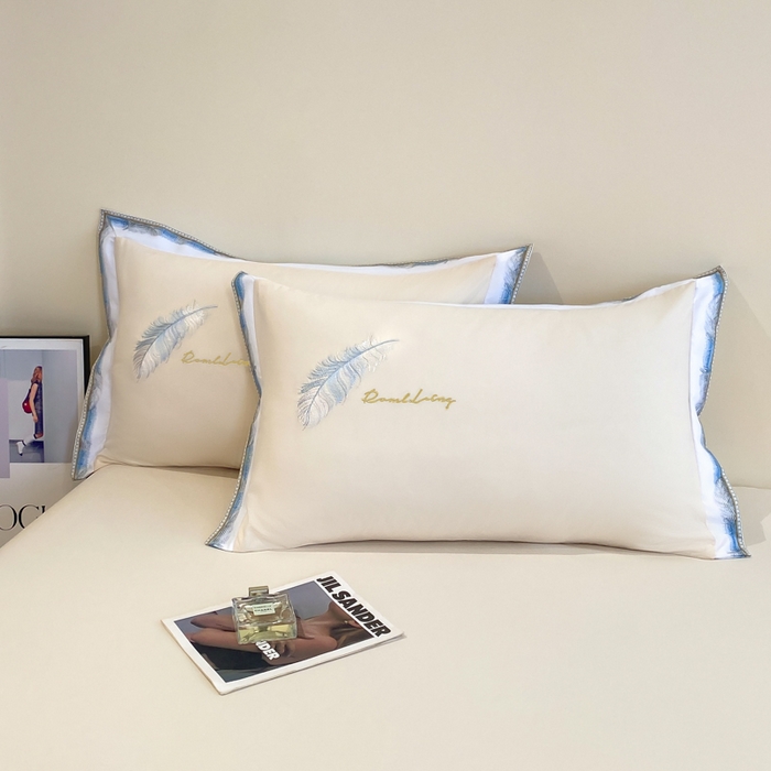 91家纺网 家纺一手货源 找家纺 （总）花愿（原花纪） 2025新款加密水洗棉刺绣四件套-蓝羽