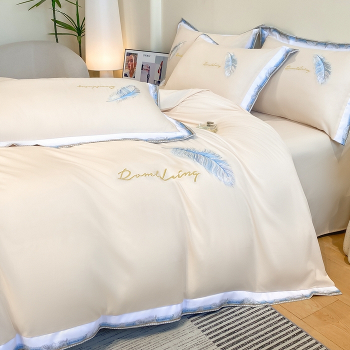 91家纺网 家纺一手货源 找家纺 （总）花愿（原花纪） 2025新款加密水洗棉刺绣四件套-蓝羽