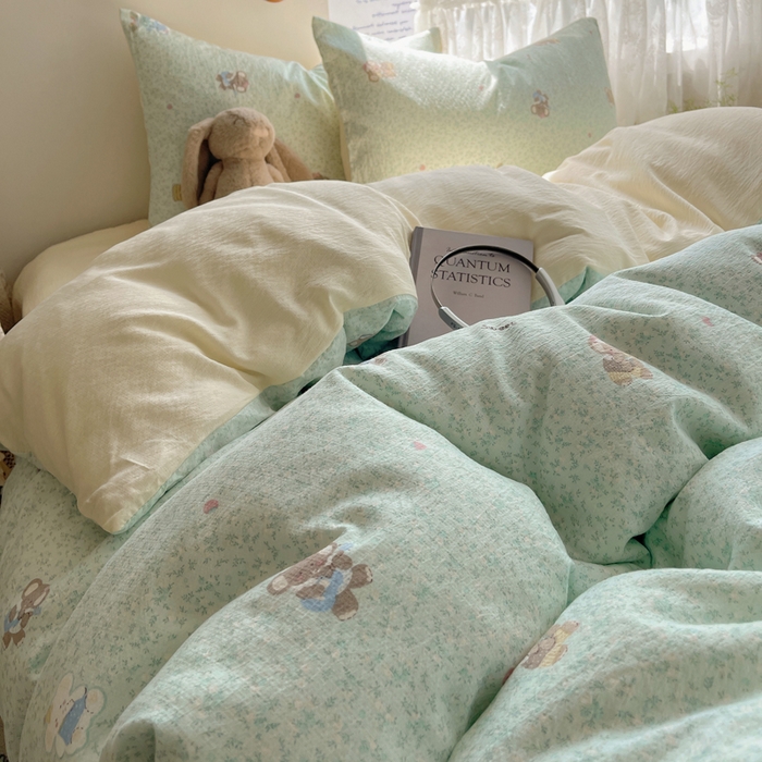 91家纺网 家纺一手货源 找家纺 沐芷 2025 木棉双层纱A类四件套直播 开学季宿舍三件套  单被套/四件套--提供买家秀 彼岸-少女象