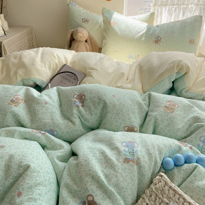 91家纺网 家纺一手货源 找家纺 沐芷 2025 木棉双层纱A类四件套直播 开学季宿舍三件套  单被套/四件套--提供买家秀 彼岸-少女象