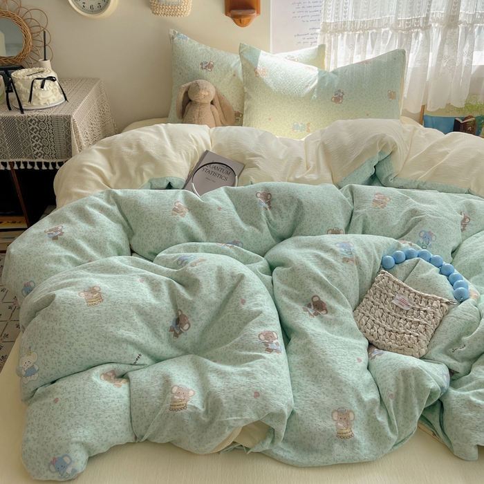 91家纺网 家纺一手货源 找家纺 沐芷 2025 木棉双层纱A类四件套直播 开学季宿舍三件套  单被套/四件套--提供买家秀 彼岸-少女象