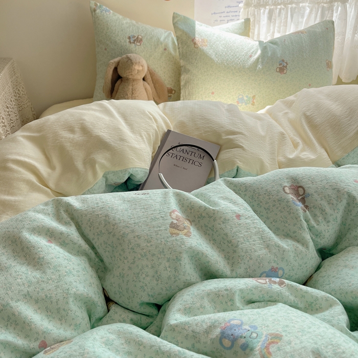 91家纺网 家纺一手货源 找家纺 沐芷 2025 木棉双层纱A类四件套直播 开学季宿舍三件套  单被套/四件套--提供买家秀 彼岸-少女象