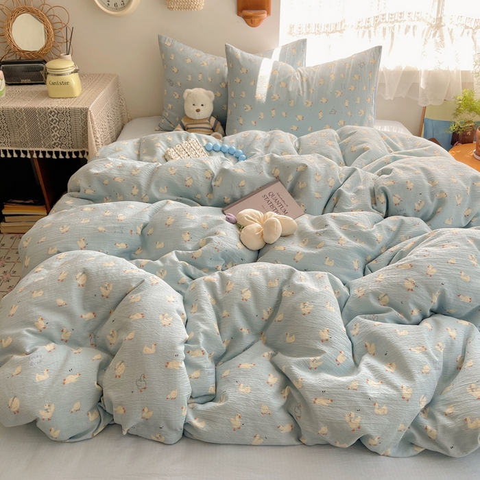 91家纺网 家纺一手货源 找家纺 沐芷 2025 木棉双层纱A类四件套直播 开学季宿舍三件套  单被套/四件套--提供买家秀 彼岸-项天歌