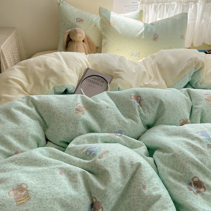 91家纺网 家纺一手货源 找家纺 沐芷 2025 木棉双层纱A类四件套直播 开学季宿舍三件套  单被套/四件套--提供买家秀 彼岸-少女象