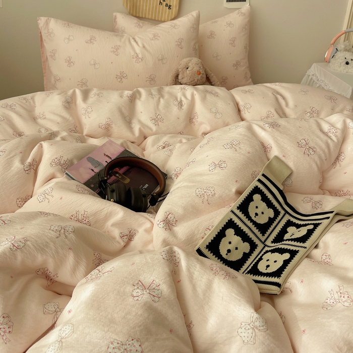 91家纺网 家纺一手货源 找家纺 沐芷 2025 木棉双层纱A类四件套直播 开学季宿舍三件套  单被套/四件套--提供买家秀 彼岸-心愿