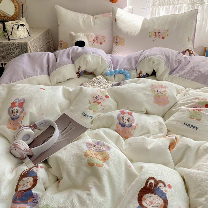 91家纺网 家纺一手货源 找家纺 沐芷 2025 木棉双层纱A类四件套直播 开学季宿舍三件套  单被套/四件套--提供买家秀 彼岸-拉布大王