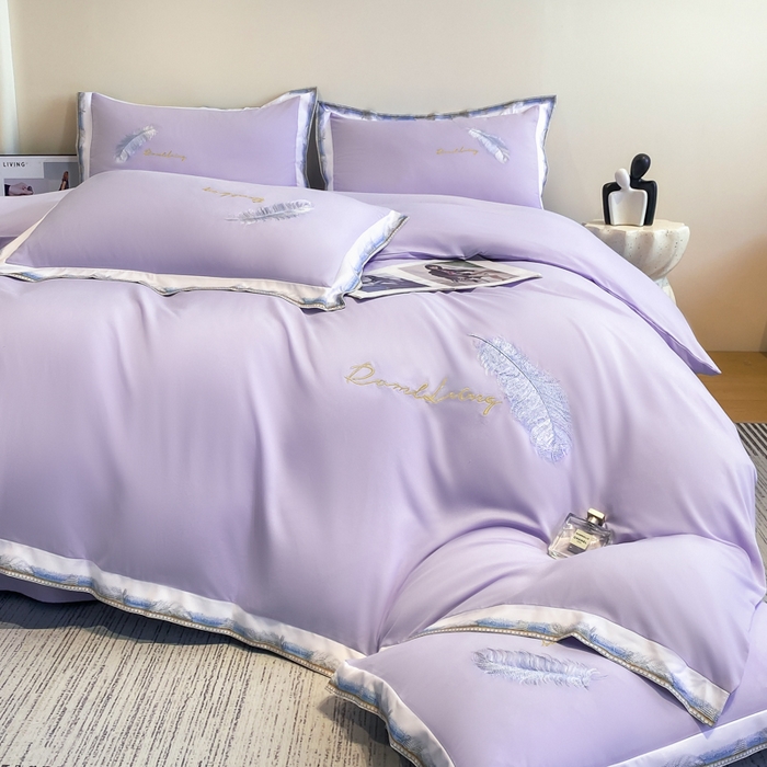 91家纺网 家纺一手货源 找家纺 花愿（原花纪） 2026新款加密水洗棉刺绣四件套-蓝羽 蔷薇紫