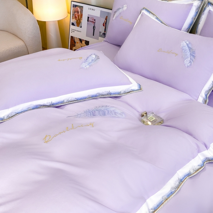 91家纺网 家纺一手货源 找家纺 花愿（原花纪） 2026新款加密水洗棉刺绣四件套-蓝羽 蔷薇紫