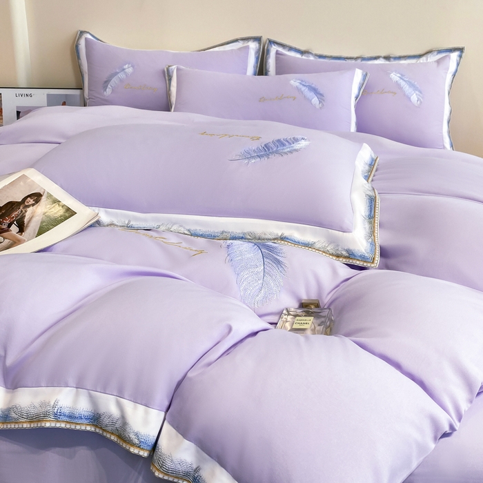 91家纺网 家纺一手货源 找家纺 花愿（原花纪） 2026新款加密水洗棉刺绣四件套-蓝羽 蔷薇紫