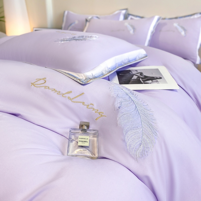 91家纺网 家纺一手货源 找家纺 花愿（原花纪） 2026新款加密水洗棉刺绣四件套-蓝羽 蔷薇紫